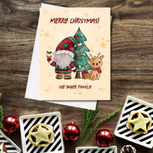 Christmas Gnome Reindeer Watercolor Feiertagspostkarte