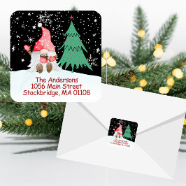 Christmas Gnome Return Address Label Quadratischer Aufkleber