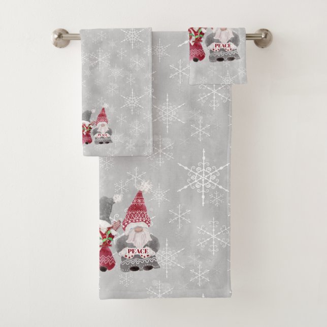 Christmas Gnome skandinavische Liebe Joy Peace Gra Badhandtuch Set (Insitu)