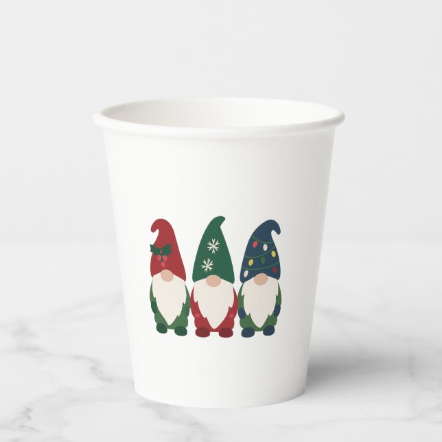 "Christmas Gnome Trio - Feierlicher Feiertag Pappbecher (Vorderseite)