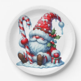 Christmas Gnome with Candy and Gift Box Pappteller