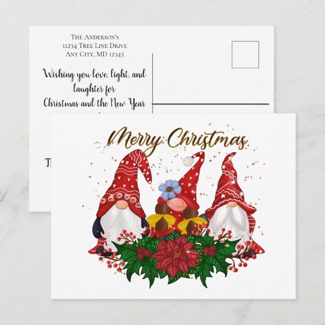 Christmas Gnomes Poinsettia Trendy Weihnachten Postkarte (Vorne/Hinten)