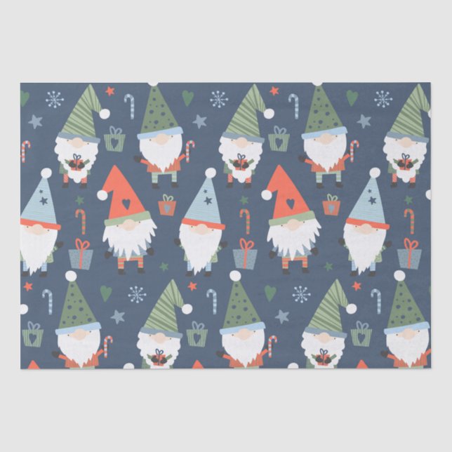 Christmas Gnomes Santa Claus Blue Green Whimsical Seidenpapier (Vorderseite)