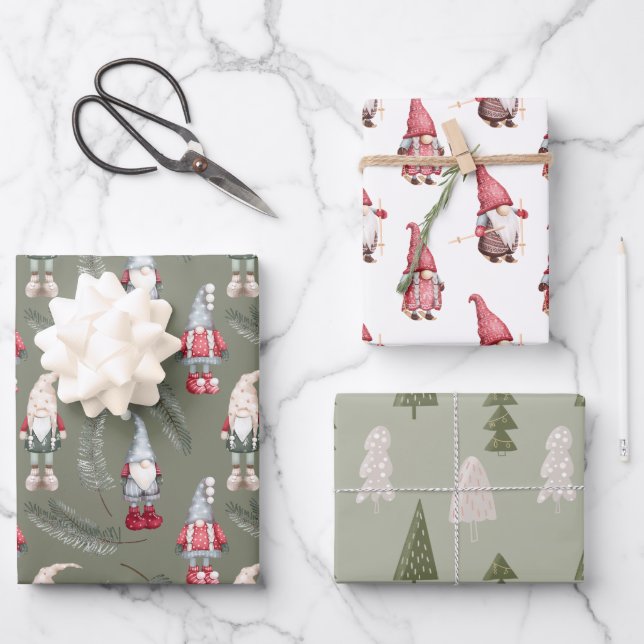 Christmas Gnomes Trolles Geschenkpapier Set (Vorderseite)