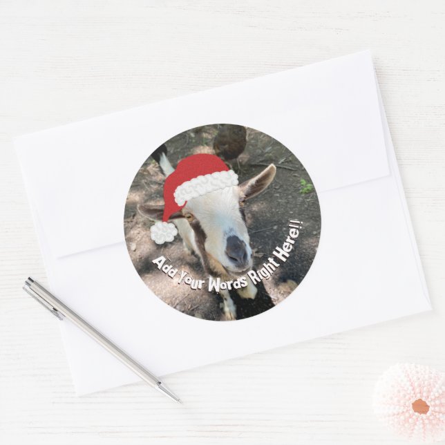 Christmas Goat Custom Message Runder Aufkleber (Umschlag)