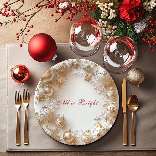 Christmas Gold Ornaments,Snowflakes All is Bright Pappteller (Von Creator hochgeladen)