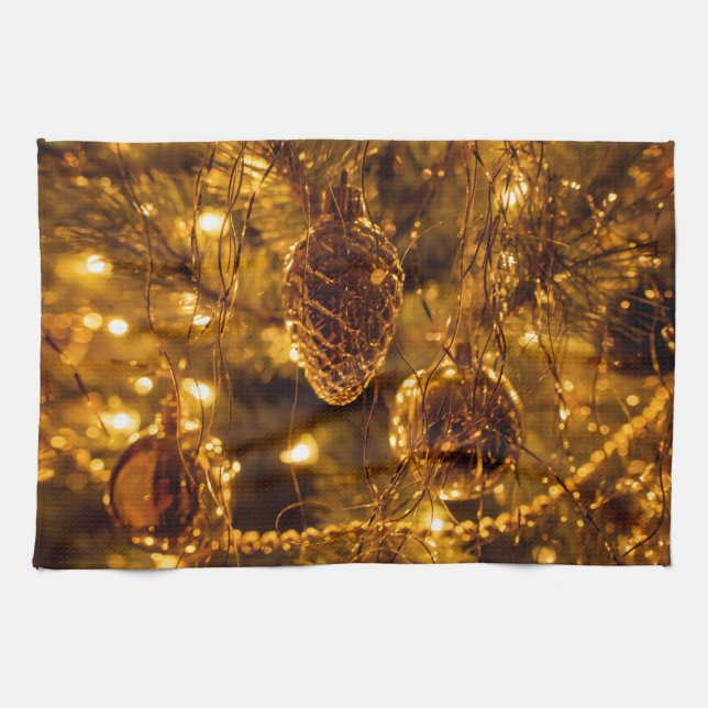 Christmas Gold Pine Cone Geschirrtuch (Horizontal)