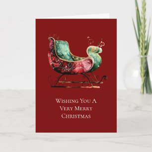 Christmas Gold Red Green Sleigh Karte