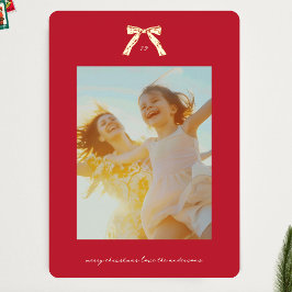 Christmas Gold Red Vintag Bows Custom Foto Folien Feiertagskarte