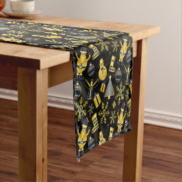 Christmas Gold Santa Snowman Strumpf Pattern Kurzer Tischläufer