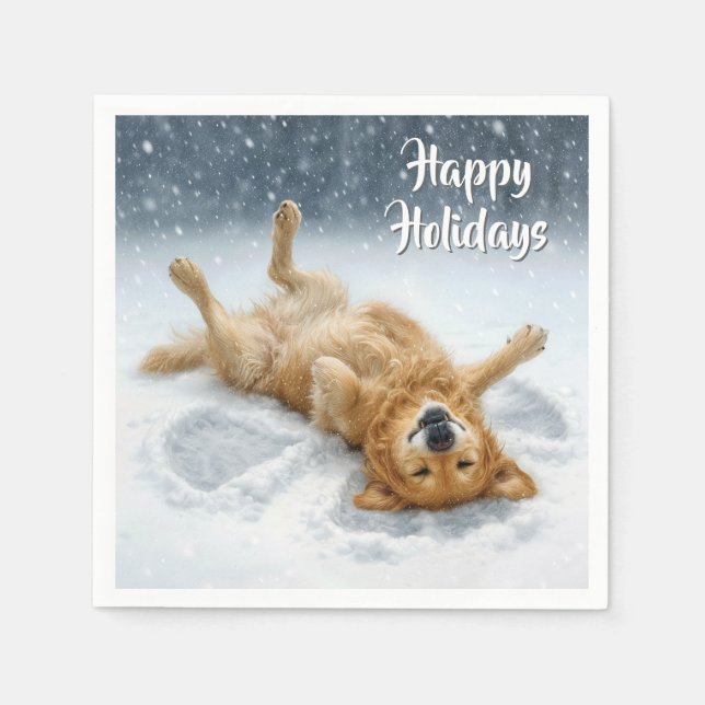 Christmas Golden Retriever Making a Snow Angel Serviette (Vorderseite)