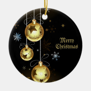 Christmas Golden Shiny Stars Black Keramik Ornament