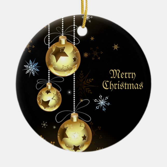 Christmas Golden Shiny Stars Black Keramik Ornament (Vorne)