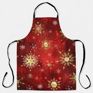 Christmas Golden Snowflakes on Red Background Schürze