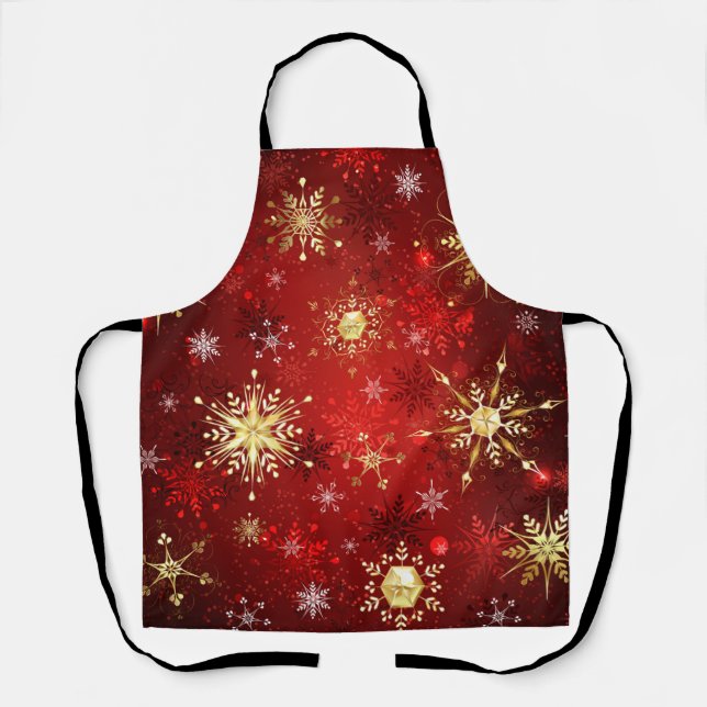 Christmas Golden Snowflakes on Red Background Schürze (Vorderseite)