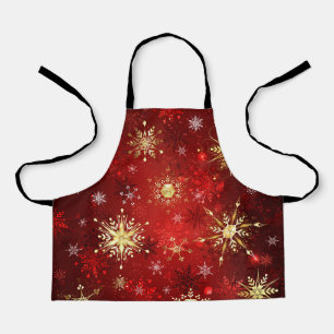Christmas Golden Snowflakes on Red Background Schürze