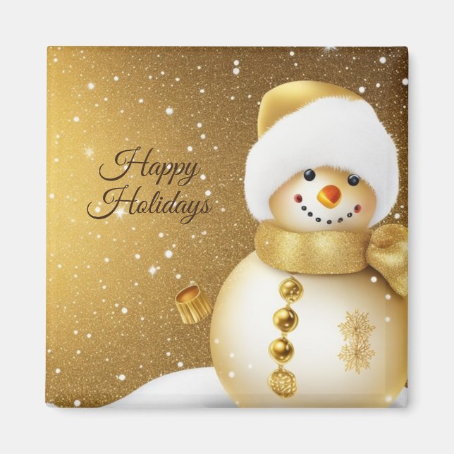 Christmas Golden Snowman Snowflakes Holidays Magnet (Vorne)