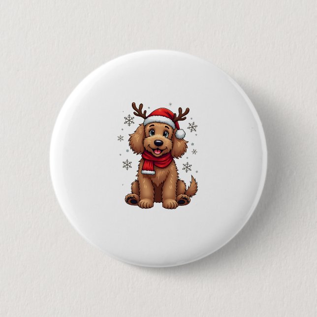 Christmas Goldendoodle Dog Reindeer Holiday Doodle Button (Vorderseite)