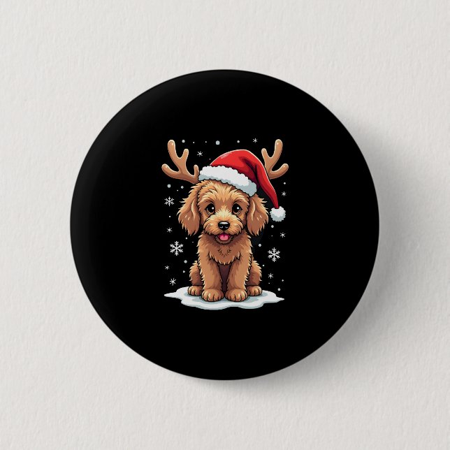 Christmas Goldendoodle Dog Reindeer Holiday Doodle Button (Vorderseite)