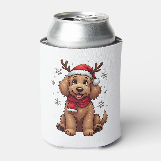 Christmas Goldendoodle Dog Reindeer Holiday Doodle Dosenkühler (Kanne Vorderseite)