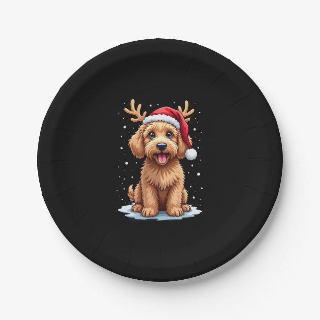 Christmas Goldendoodle Dog Reindeer Holiday Doodle Pappteller (Vorderseite)