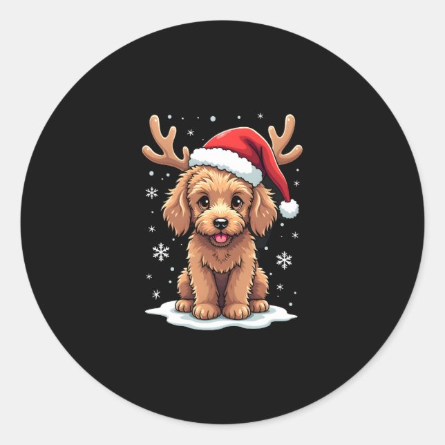 Christmas Goldendoodle Dog Reindeer Holiday Doodle Runder Aufkleber (Vorderseite)