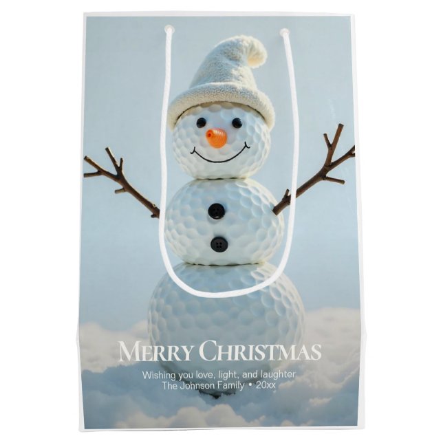 Christmas Golf Ball Snowman Mittlere Geschenktüte (Rückseite)