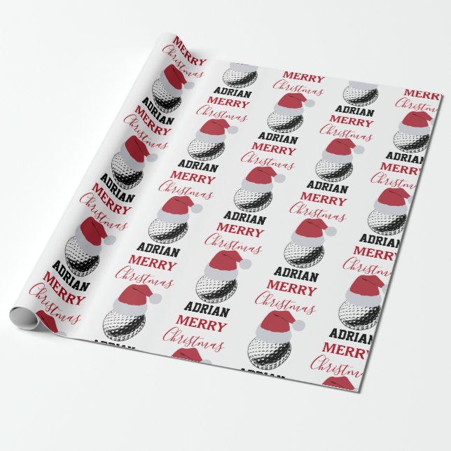 Christmas Golf Ball Sports Custom Name Geschenkpapier (Ungerollt)