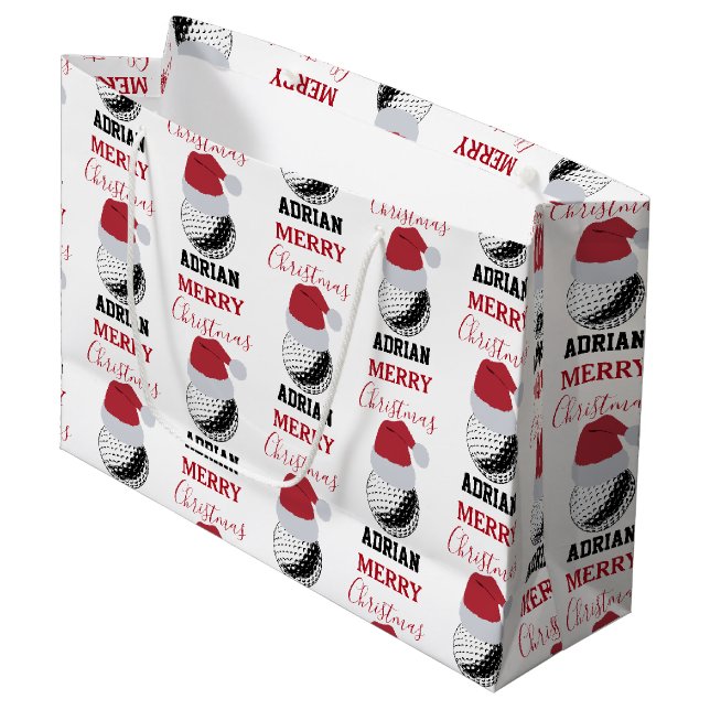 Christmas Golf Ball Sports Individuelle Name Große Geschenktüte (Vorderseite Schrägansicht)