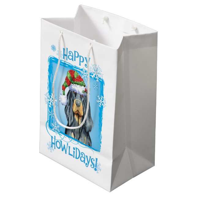 Christmas Gordon Setter Mittlere Geschenktüte (Rückseite Schrägansicht)