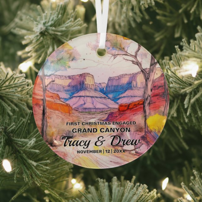 Christmas Grand Canyon Adventure Couple Verlobt Ornament Aus Glas (InSitu)