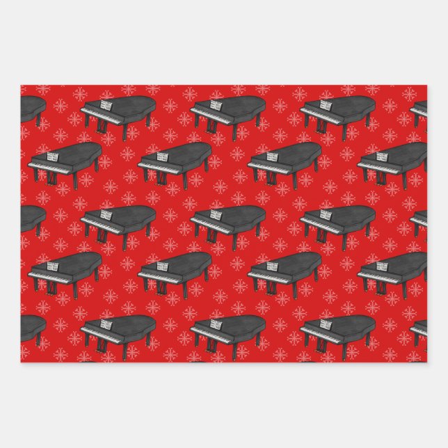 Christmas Grand Piano Pianist Musiker Muster Geschenkpapier Set (Vorderseite)