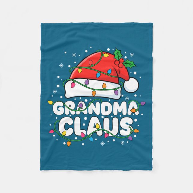 Christmas Grandma Claus Santa Hat Christmas Lights Fleecedecke (Vorderseite)