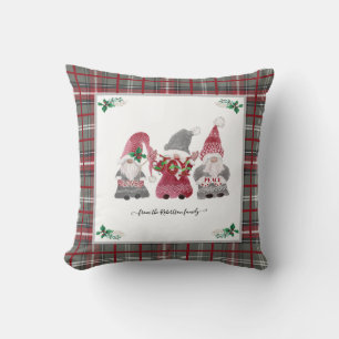 Christmas Gray Kariert Gnome Liebe Joy Peace Holly Kissen