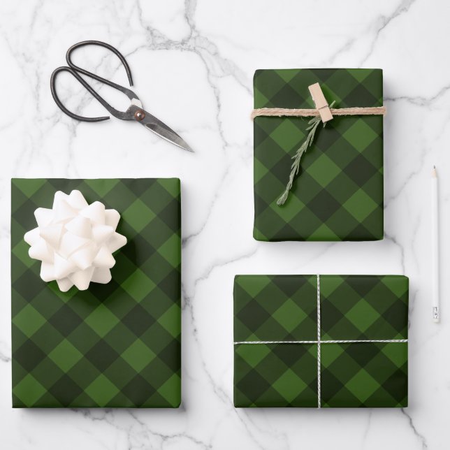 Christmas Green & Black Buffalo Kariert Geschenkpapier Set (Vorderseite)
