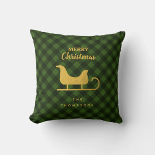 Christmas Green Black Buffalo Kariert Santa Sleigh Kissen