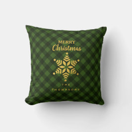 Christmas Green Black Buffalo Kariert Star Snow Kissen