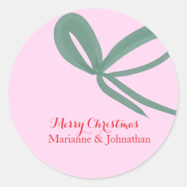 Christmas Green Bows Hand Drawn Runder Aufkleber