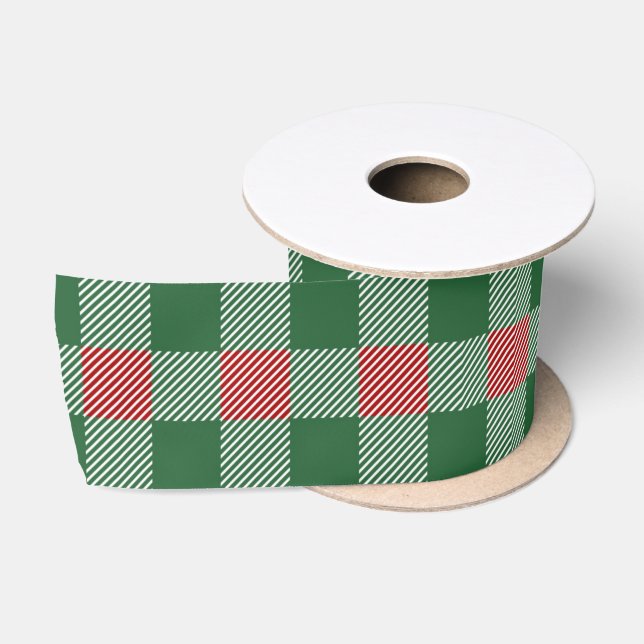 Christmas Green Buffalo Kariertes Muster Satinband (Spule)
