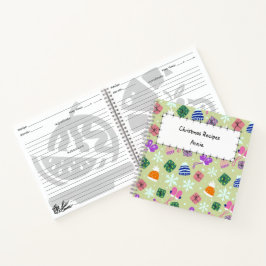 Christmas Green Doodle Pattern Monogram Recipe Notizbuch