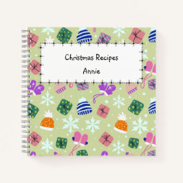 Christmas Green Doodle Pattern Monogram Recipe Notizbuch