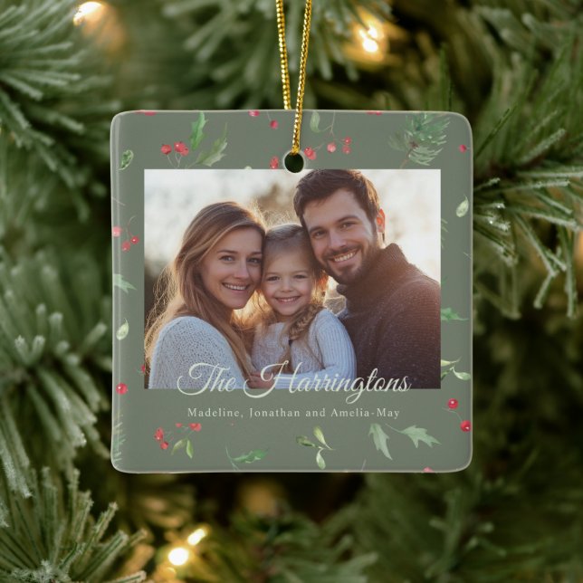 Christmas Green Foliage Photo Keramikornament (Baum)