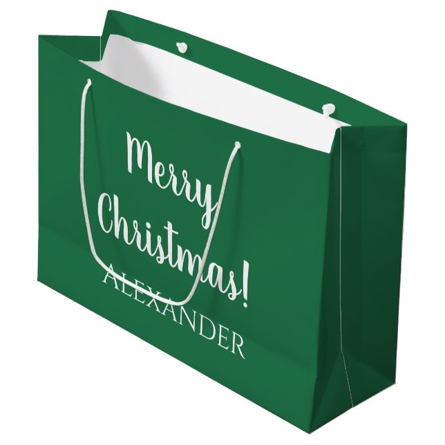 Christmas Green frohe Weihnachten Personalisiert Große Geschenktüte (Vorderseite Schrägansicht)