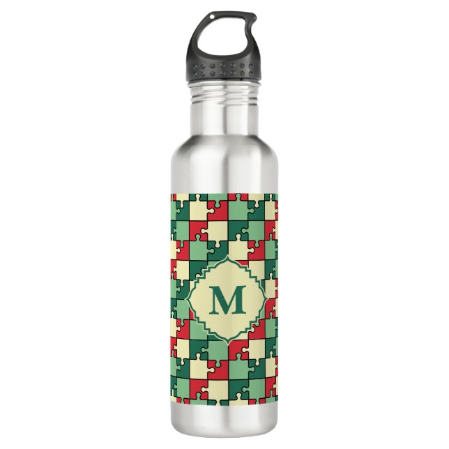 Christmas Green Geometry Puzzle Piece Muster Edelstahlflasche (Vorderseite)