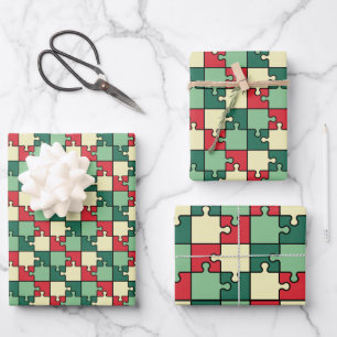 Christmas Green Geometry Puzzle Piece Muster Geschenkpapier Set