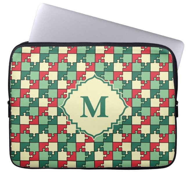 Christmas Green Geometry Puzzle Piece Muster Laptopschutzhülle (Vorderseite)