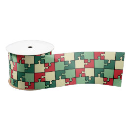 Christmas Green Geometry Puzzle Piece Muster Satinband