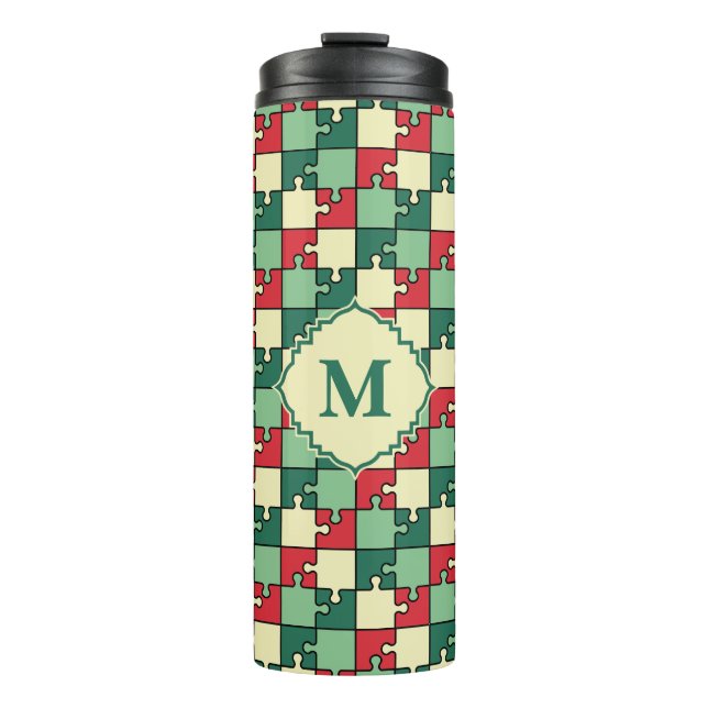 Christmas Green Geometry Puzzle Piece Muster Thermosbecher (Vorderseite)
