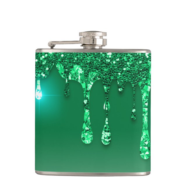 Christmas Green Glitzer Adult Kleine Geschenk Flachmann (Vorderseite)