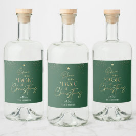 Christmas Green Gold Glitzer Modernes Elegantes Alkoholflaschenetikett